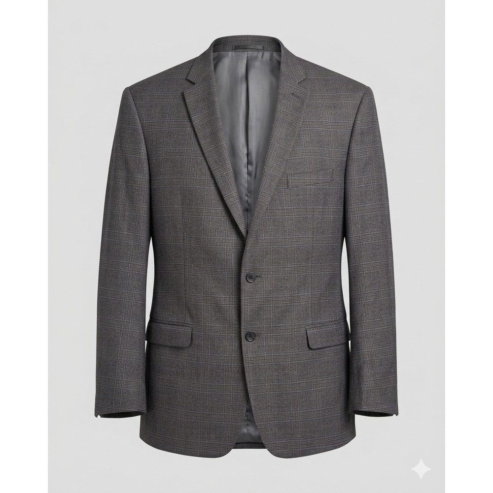 Calvin Klein Career Grey Brown Glen Plaid Wool 2-Button Blazer Sport Coat 48L